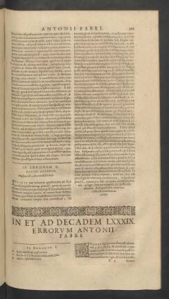 In Et Ad Decadem LXXXIX. Errorvm Antonii Fabri.