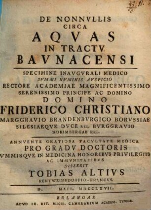 De Nonnvllis Circa Aqvas In Tractv Bavnacensi : specimine Inavgvrali Medico ...