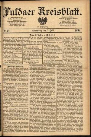 Erste Ausgabe vom Donnerstag, den 07. Juli 1898.