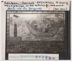 Reichenau, Oberzell, St. Georg: Wandgemälde an der Mittelschiffs-Hochwand, Sturm auf See Genesareth