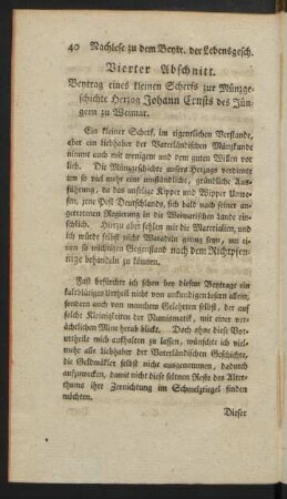Vierter Abschnitt. Beytrag eines kleinen Scherfs zur Münzgeschichte Herzog Johann Ernsts des Jüngeren zu Weimar