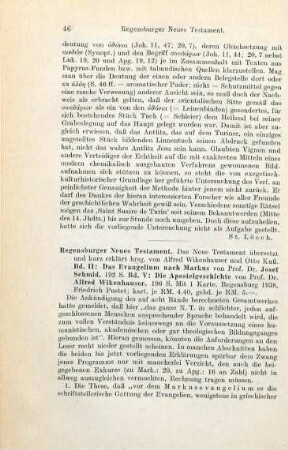 46-48 [Rezension] Regensburger Neues Testament; Bd. II und V