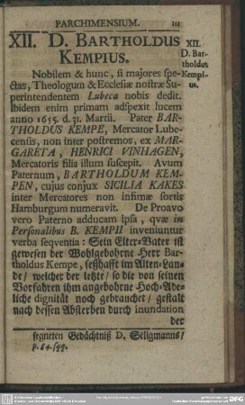 XII. D. Bartholdus Kempius
