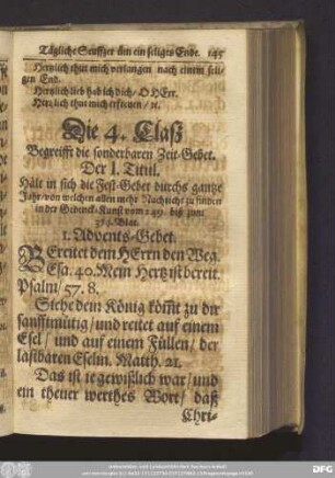 Die 4. Claß Begreifft die sonderbaren Zeit-Gebet.