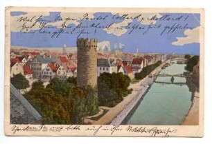 "Total mit Bollwerksturm", Blick auf Neckar, Untere Neckarstraße und nördliche Altstadt (color)