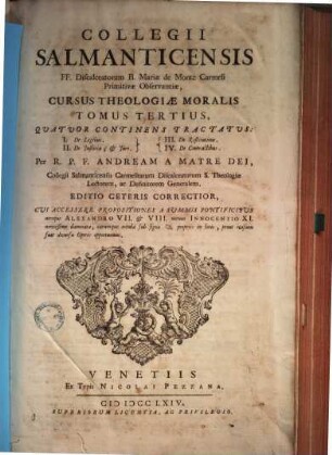 Collegii Salmanticensis FF. Discalceatorum B. Mariae de Monte Carmelo Primitivae Observantiae, Cursus theologiae moralis, 3