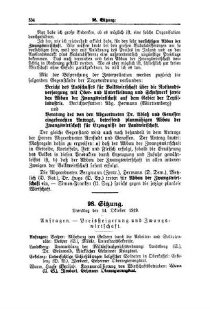 98. Sitzung. Dienstag den 14. Oktober 1919