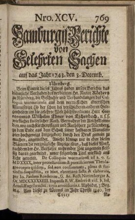 Nro. XCV. auf das Jahr 1743. den 3. Decemb. - Nro. CII. auf das Jahr 1743. den 31. Decemb.