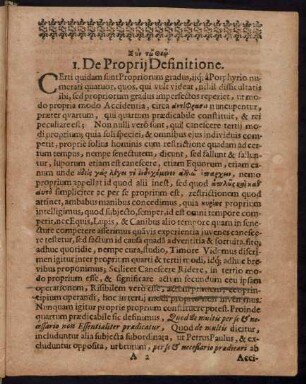 [...] I. De Proprii Definitione.
