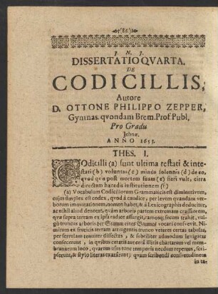 Dissertatio Quarta. De Codicillis