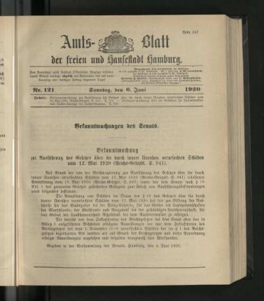 No. 121, 6. Juni 1920