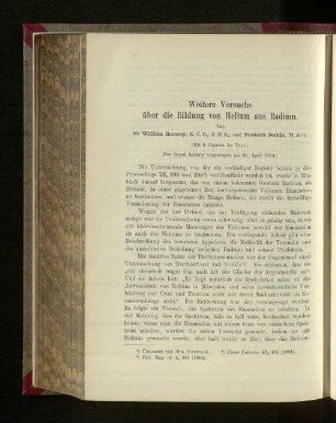 Weitere Versuche über die Bildung von Helium aus Radium
