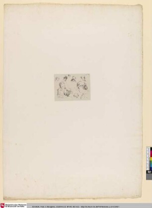 [Petit feuille de griffonnements. Huit têtes.]
