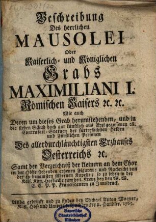 Beschreibung des Grabs Maximiliani des Ersten