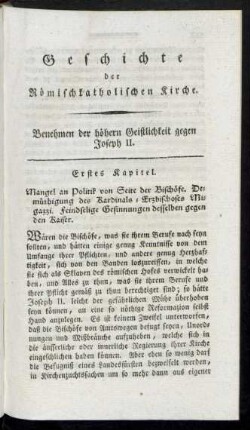 Geschichte der Römischkatholischen Kirche. Benehmen der höhern Geistlichkeit gegen Joseph II.