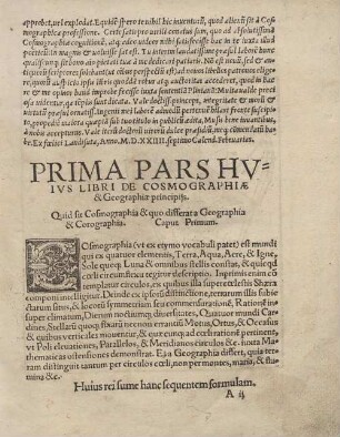 PRIMA PARS HUIUS LIBRI DE COSMOGRAPHIAE & Geographiae principiis.