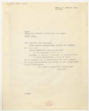Brief an Emil von Sauer : 09.02.1931