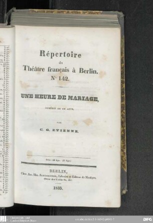 Une heure de mariage : comédie en un acte