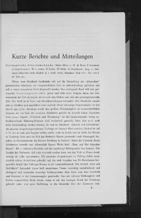 Kurze Berichte und Mitteilungen