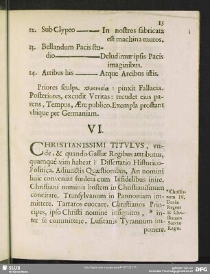 VI. Christianissimi Titulus