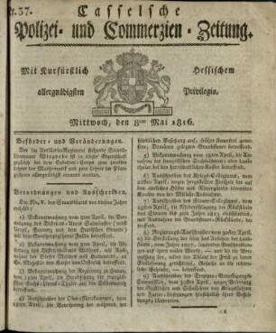 Nr. 37, Mittwoch, den 8ten Mai 1816
