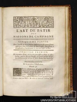 L'Art De Bâtir Des Maisons De Campagne. Cinquieme Partie.