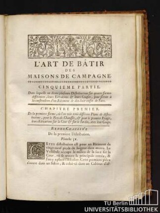 L'Art De Bâtir Des Maisons De Campagne. Cinquieme Partie.
