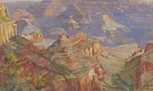 Grand Canyon from El Tovar Hotel (Morgenstimmung). Kriegsschiff. Brahma-Tempel. Isis-Tempel. Indianergarten