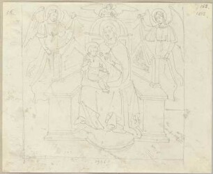 Thronende Madonna mit Kind und Engeln aus einem Fresko von 1506 in einer Kirche zu Caprigione (?)