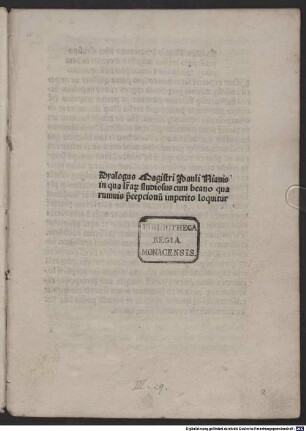 Dialogus litterarum studiosi cum beano imperito : mit Widmungsbrief des Autors an den Presbyter Erasmus