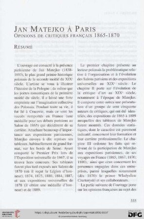 Jan Matejko à Paris - Opinions de critiques français 1865-1870