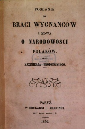 Poslanie do braci wygnańców i Mowa o narodowości polaków