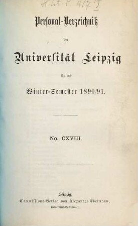Personalverzeichnis. 1890/91, WS = Nr. 118