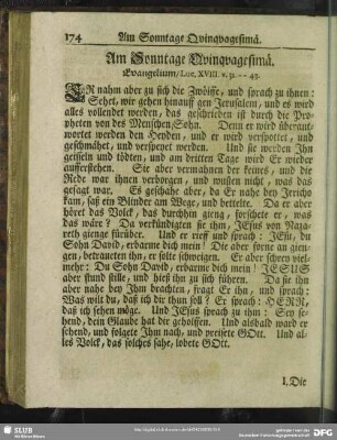 Am Sonntage Quinquagesimä. Evangelium, Luc. XVIII. v. 31 - 43