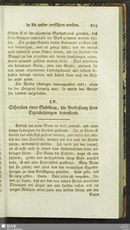 LV. Schreiben einer Gutsfrau, die Freilassung ihrer Eigenbehörigen betreffend
