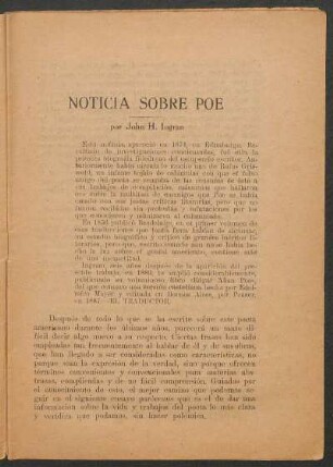 Noticia sobre Poe : por John H. Ingran