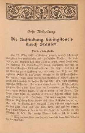 Erste Abtheilung. Die Auffindung Livingstone's durch Stanley