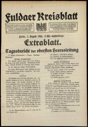 Ausgabe vom Sonntag, den 01. August 1915.