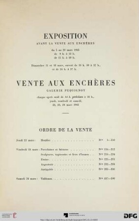 Ordre de la vente