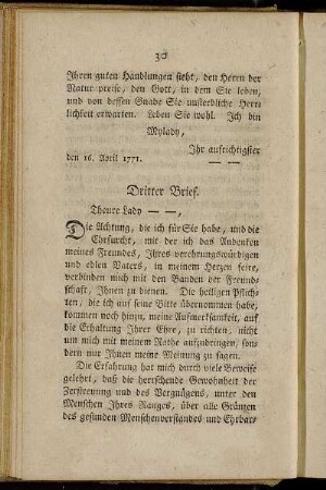 Dritter Brief. [Nächtliche Vergnügungen sind der Gesundheit und Tugend nachtheilig]
