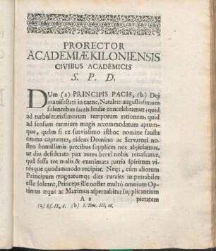 Prorector Academiæ Kiloniensis Civibus Academicis S. P. D.