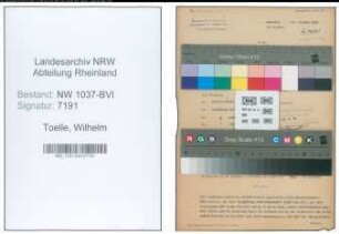 Entnazifizierung Wilhelm Toelle , geb. 02.01.1902 (Angestellter)