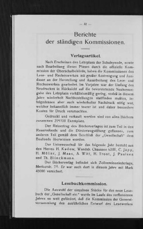 Berichte der ständigen Kommissionen.