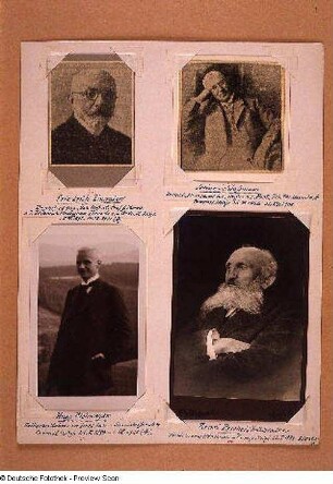 4 Porträts von Mitgliedern der naturwissenschaftlichen Vereinigung "Isis" in Dresden : 4 Porträts von Mitgliedern (Fritz Foerster, Arthur Schloßmann, Hugo Viehmeyer und Ernst Peschel) der naturwissenschaftlichen Vereinigung "Isis" in Dresden, zwischen 1900-1920. Dresden: SLUB Mscr.Dresd.App.1665