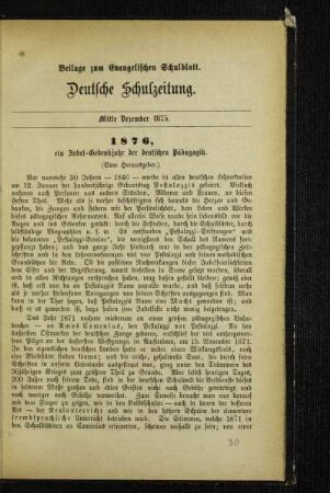 1876, ein Jubel-Gedenkjahr der deutschen Pädagogik