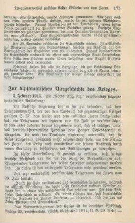 Zur diplomatischen Vorgeschichte des Krieges