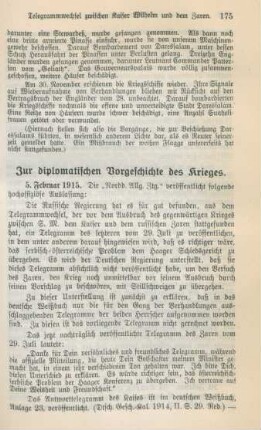 Zur diplomatischen Vorgeschichte des Krieges