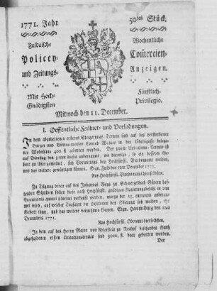 50tes Stück, Ausgabe vom 11. December 1771