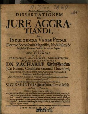 Dissertationem De Jure Aggratiandi, Seu Indulgendae Veniae Poenae