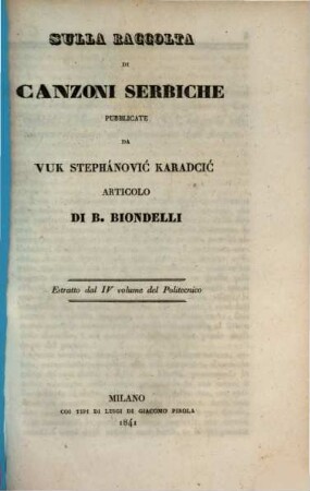 Sulla raccolta di canzoni serbiche